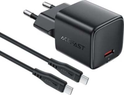 мережевий зарядний пристрій acefast a118 pd30w (1type-c) + type-c - type-c (1,2м) (чорний) 