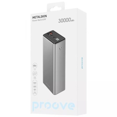 додаткова батарея power bank proove metalskin pd65w+qc3.0 22.5w 30000mah (metal gray) 