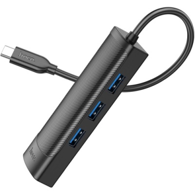 usb hub hoco hb42 4-in-1 (type-c to usb3.0*3+rj45 1gbps) (l=0.2m) (чорний) 