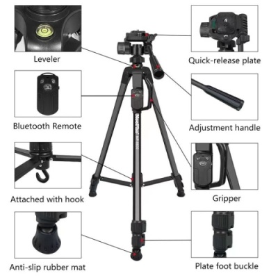 штатив neepho np-8830 (знімний майданчик+тримач/bt-пульт/чохол/54-155см) (чорний) 