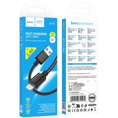 кабель hoco x119 usb - lightning 2.4a/1m (чорний) 