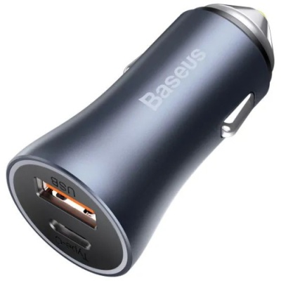 Автомобільний Зарядний Пристрій Baseus Golden Contactor Pro 40W (CCJD-0G) 1USB/20W/QC4.0 + 1Type-C/20W/PD (Dark Grey)