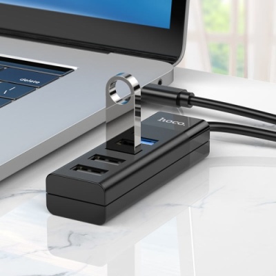 usb hub hoco hb25 easy mix 4-in-1 converter (type-c to usb3.0+usb2.0*3) (чорний) 