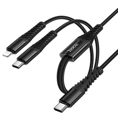 кабель hoco x123 2in1 type-c - lightning + type-c 1м (чорний) 