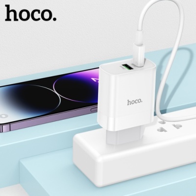 мережевий зарядний пристрій hoco nt9 1usb/18w/qc3.0 + 1type-c/20w/pd (білий) 