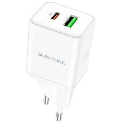 мережевий зарядний пристрій borofone bn7 1usb/18w/qc3.0 + 1type-c/20w/pd (бiлий) 