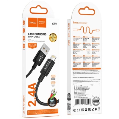 кабель hoco x89 wind usb - lightning 2.4a/2m (чорний) 