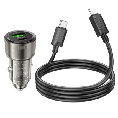 Автомобільний Зарядний Пристрій Hoco Z52 1USB/18W/QC3.0 + 1Type-C/20W/PD + (Type-C - Lightning) (Чорний)