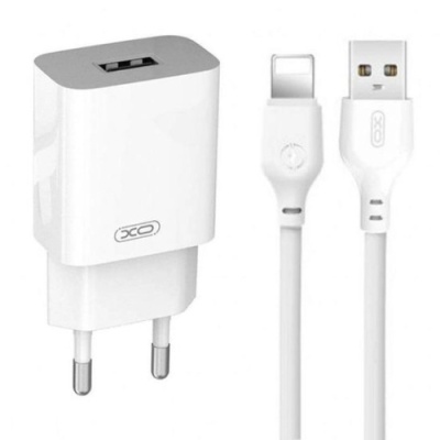 мережевий зарядний пристрій xo l99 1usb/2.4a + (usb - lightning) (білий) 