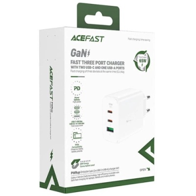 мережевий зарядний пристрій acefast a41 pd65w (2type-c/1 usb/3.6a) (білий) 