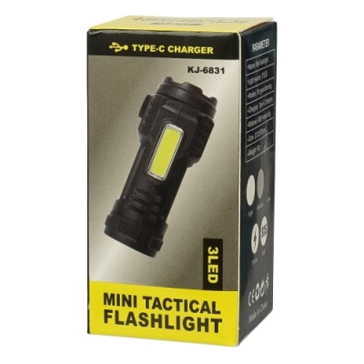 led ліхтарик акумуляторний kj-6831 потрійний 400 mah, з додатковим боковим підсвічуванням black 