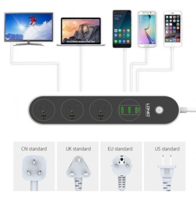 мережевий подовжувач ldnio sc3301 3usb 3.1a (чорний) 
