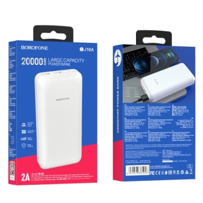 додаткова батарея power bank borofone bj16a 20000 mah (білий) 