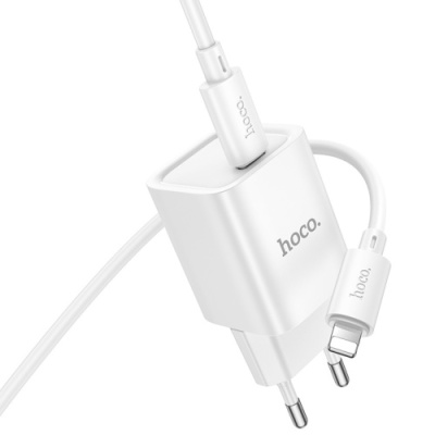 мережевий зарядний пристрій hoco c148a 1type-c/30w/pd + (type-c - lightning) (бiлий) 