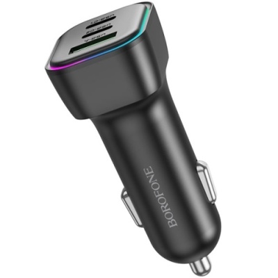 Автомобільний Зарядний Пристрій Borofone BZ28C 2Type-C/30W+30W/PD + 1USB/18W/QC3.0 (Чорний)