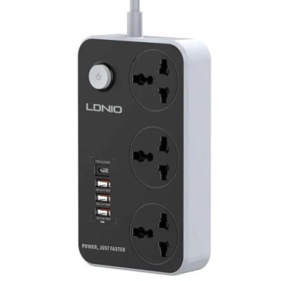мережевий подовжувач ldnio sc3412 3 ports / pd / 3usb qc 3.0 (чорно-сірий) 