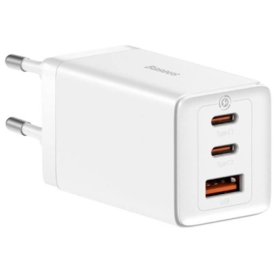 мережевий зарядний пристрій baseus gan5 pro fast charger (ccgp120202) eu 1usb/60w/qc4.0 + 2type-c/65w/pd + (type-c - type-c) 100w/1m (білий) 