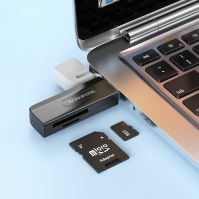 картрідер borofone dh9 wisdom 2-in-1 usb2.0 (чорно-сірий) 