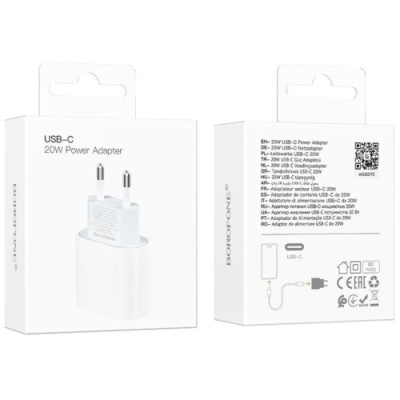 мережевий зарядний пристрій borofone ba100a 1usb-c pd/qc 20w (бiлий) 