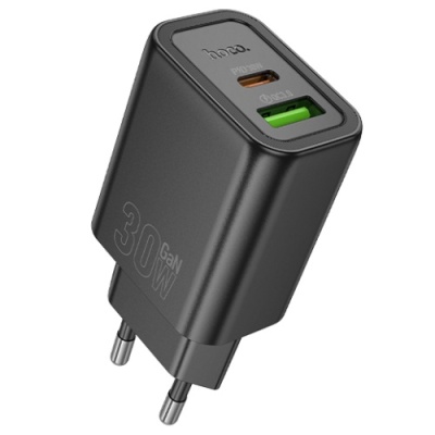 мережевий зарядний пристрій hoco n63 1usb/18w/qc3.0 + 1type-c/30w/pd (чорний) 
