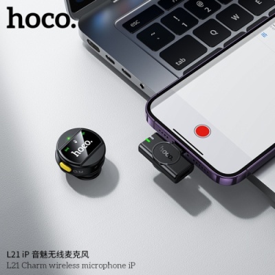мікрофон петличний бездротовий hoco l21 lightning (чорний) 