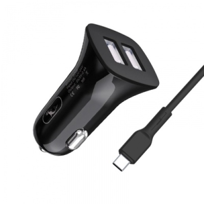 Автомобільний Зарядний Пристрій SkyDolphin SZ08T 2USB/2.4A + (USB - Type-C) (Чорний)