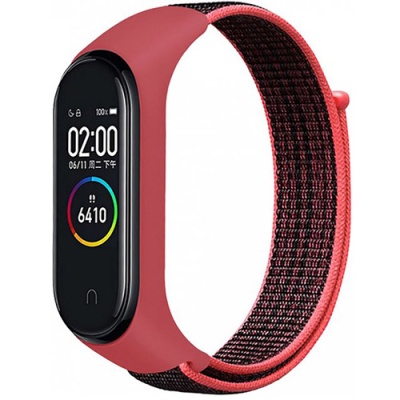 ремінець для xiaomi mi band 3/4/5/6 nylon (чорно-малиновий) 