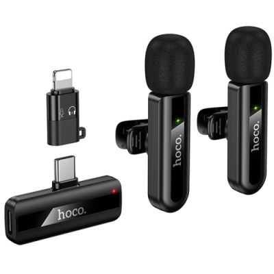 мікрофон петличний бездротовий hoco l20a dual-mic ip/type-c (чорний) 