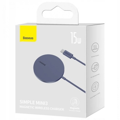 безпровідний зарядний пристрій baseus simple mini 3 magnetic 15w (ccjj040001) (темно-фіолетовий) 