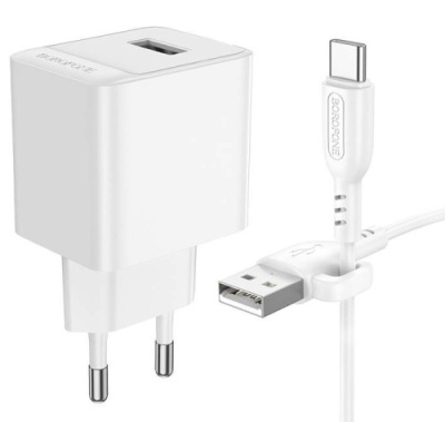 мережевий зарядний пристрій borofone bas11a 1usb/10.5w + (usb - type-c) (білий) 