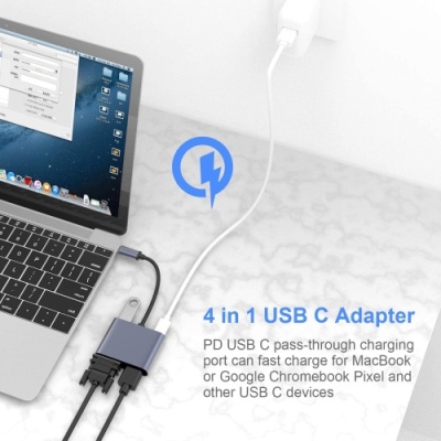 usb hub адаптер xo hub001 type-c pd / usb 3.0 / hdmi / vga 