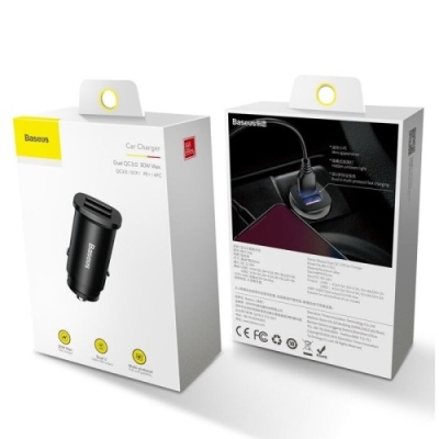 Автомобільний Зарядний Пристрій Baseus Square Metal (CCALL-DS01) 2USB/30W/QC3.0 (Black)