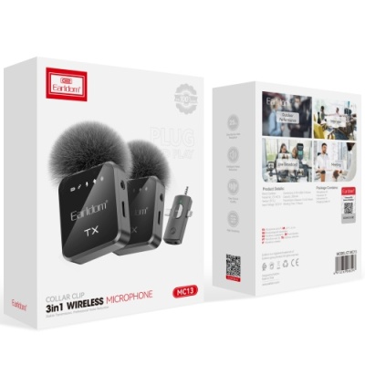 мікрофон петличний бездротовий earldom et-mc-13 bluetooth 5.2 3in1 black 