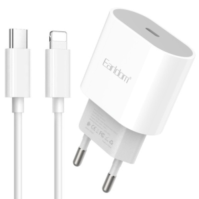 мережевий зарядний пристрій earldom es-eu42c-l 1type-c/20w/pd + (type-c - lightning) (білий) 