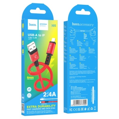 кабель hoco x85 strength usb - lightning 2.4a/1m (червоний) 