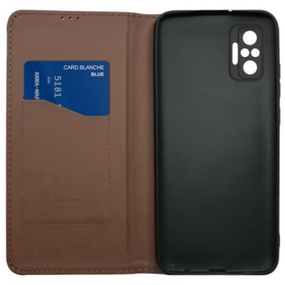 Купить чохол-книжка leather fold для xiaomi redmi note 10 pro (коричневий) онлайн