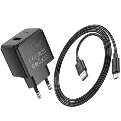 мережевий зарядний пристрій hoco cs17a 1usb/22.5w/qc3.0 + (usb - type-c) multi-protocol (чорний) 