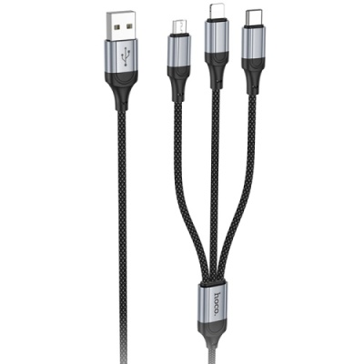 кабель hoco x102 3in1 usb - (lightning+microusb+type-c) 2.4a/1m (чорний) 