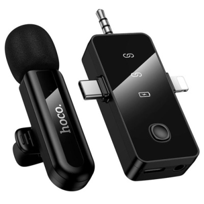 мікрофон петличний бездротовий hoco l20b lightning-type-c-3.5 mm (чорний) 