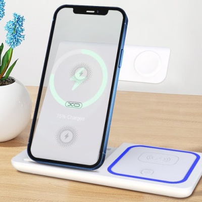 безпровідний зарядний пристрій xo wx023 3 в 1 (iphone+iwatch+airpods) (білий) 
