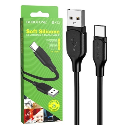 кабель borofone bx42 soft silicone usb - type-c 3a/1m (чорний) 