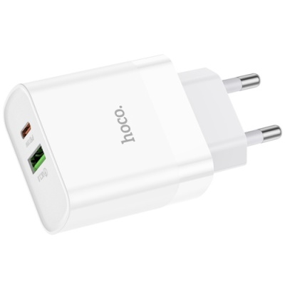 мережевий зарядний пристрій hoco nt9 1usb/18w/qc3.0 + 1type-c/20w/pd (білий) 