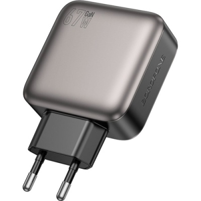 мережевий зарядний пристрій borofone bas57a gan 1usb/20w/qc3.0 + 3type-c/67w/pd (чорний) 