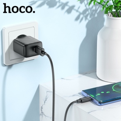 мережевий зарядний пристрій hoco cs21a 1usb/18w/qc3.0 + (usb - type-c) (чорний) 