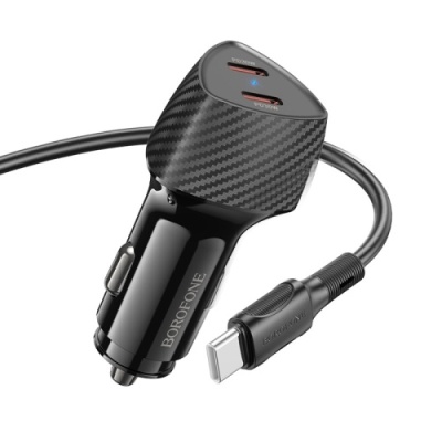 Автомобільний Зарядний Пристрій Borofone BZ31D 2Type-C/60W/PD + (Type-C - Type-C) (Чорний)