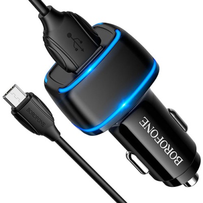 Автомобільний Зарядний Пристрій Borofone BZ14 2USB/2.4A + (USB - MicroUSB) (Чорний)