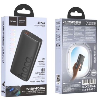 додаткова батарея power bank hoco j122a respect 22.5w+pd20w fully compatible 20000mah (чорний) 