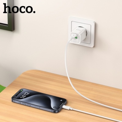 мережевий зарядний пристрій hoco c149a 1usb/18w/qc3.0 + 1type-c/30w/pd (бiлий) 