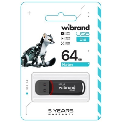 usb флеш-накопичувач wibrand 64gb 3.2 marten gen1 (чорний) 