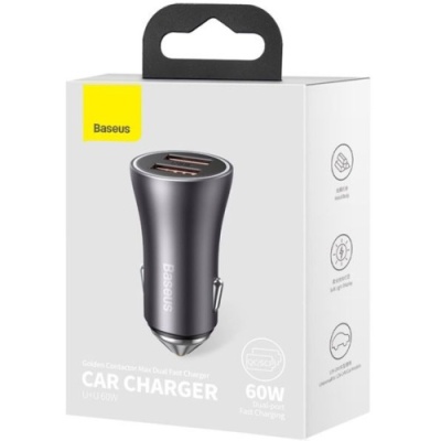 Автомобільний Зарядний Пристрій Baseus Golden Contactor Max Series (CGJM000013) 2USB/60W/QC3.0 (Dark Grey)